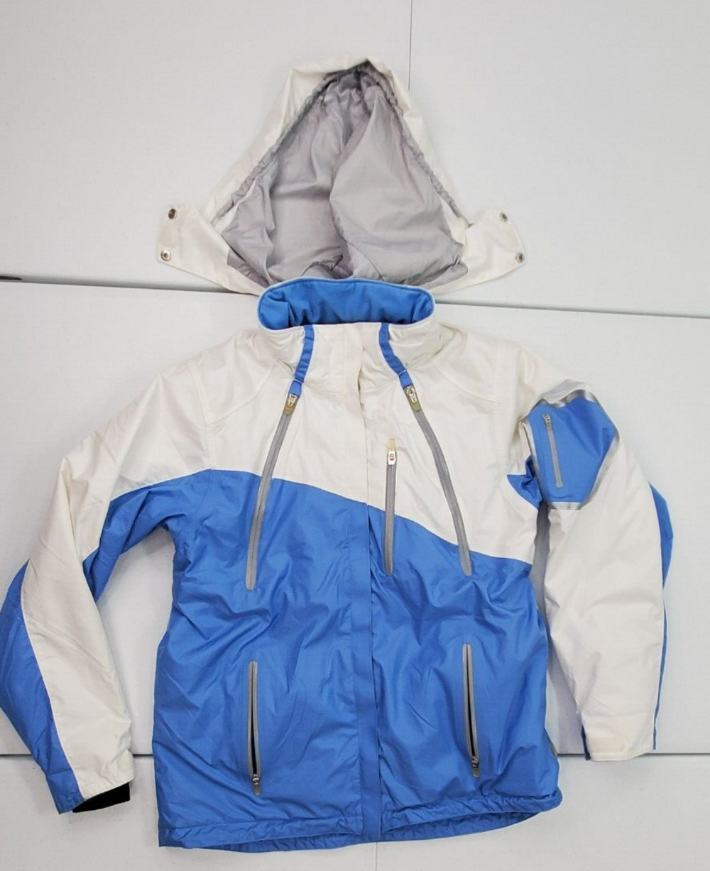 Obermeyer Lagoon Ski Jacket Women Size 10 Blue/White Weather System/Vented Used